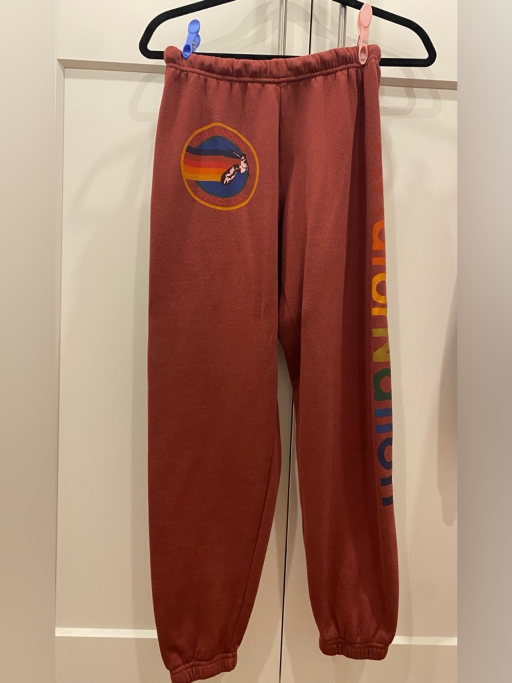 Aviator Nation Maroon Sweater with Multicolor Retro Stripe Logo - Picture 2 of 2